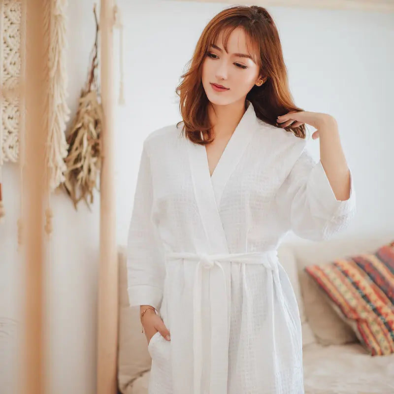 Night Wears Nightgowns Female Kimono Sleepwear Casual Peignoir Femme New Spring Autumn Bathrobe Women Loose Waffle Morning Robe