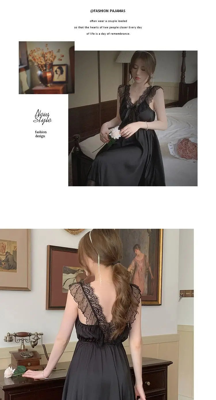 Nightgowns Women Sexy Nightwear Solid Ladies Summer Fashion Breathable Korean Style Sleepwear Basic V-neck Chic Loose Lace Cozy