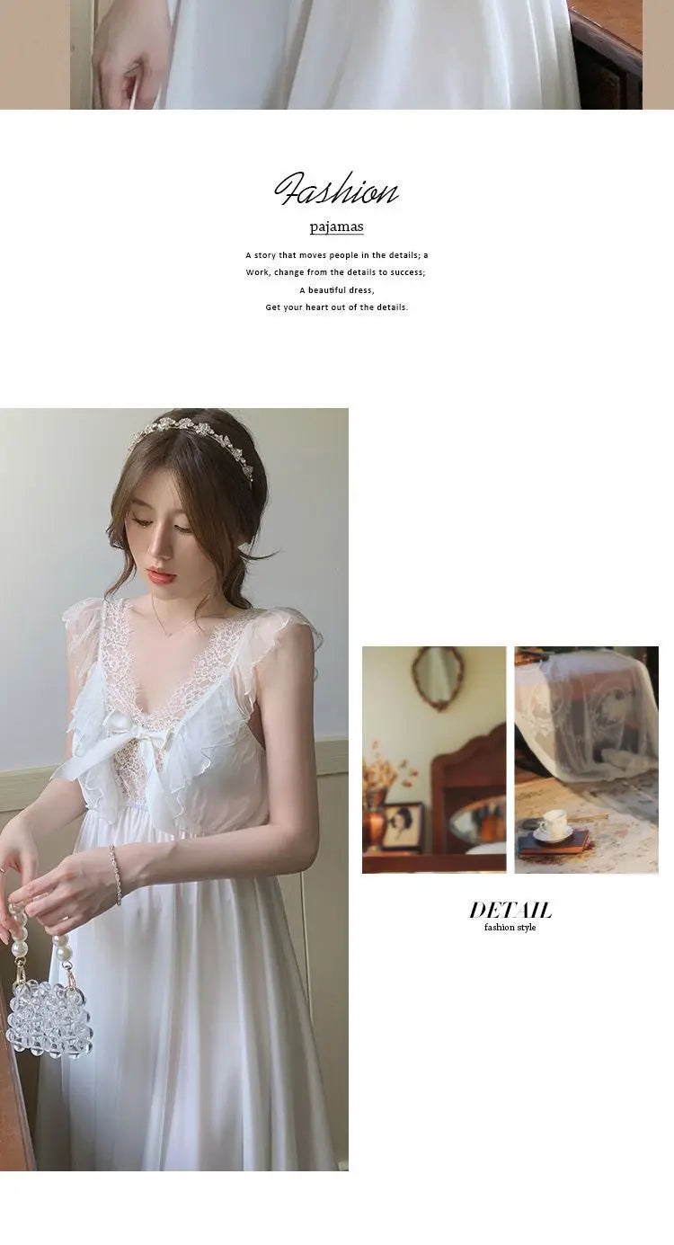 Nightgowns Women Sexy Nightwear Solid Ladies Summer Fashion Breathable Korean Style Sleepwear Basic V-neck Chic Loose Lace Cozy