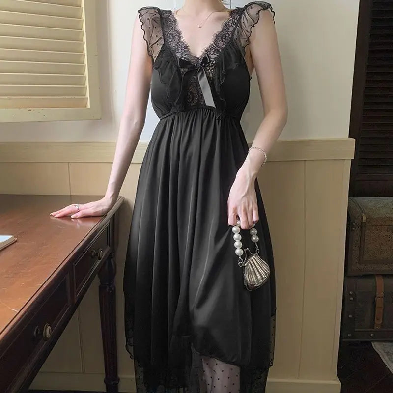Nightgowns Women Sexy Nightwear Solid Ladies Summer Fashion Breathable Korean Style Sleepwear Basic V-neck Chic Loose Lace Cozy