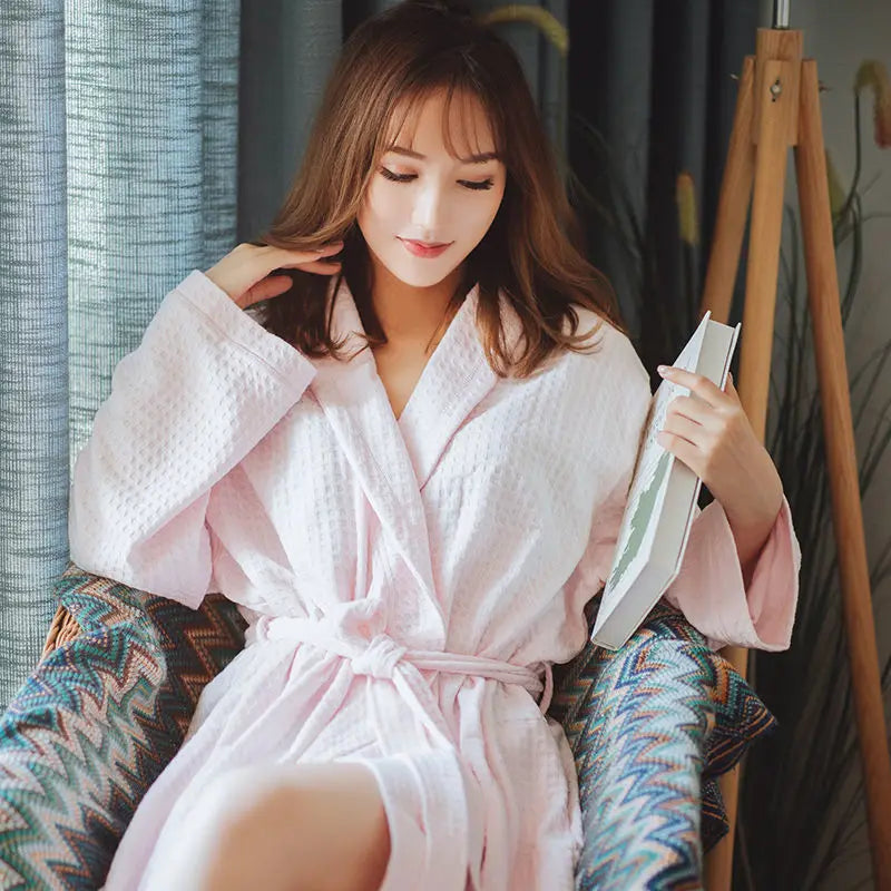 Night Wears Nightgowns Female Kimono Sleepwear Casual Peignoir Femme New Spring Autumn Bathrobe Women Loose Waffle Morning Robe
