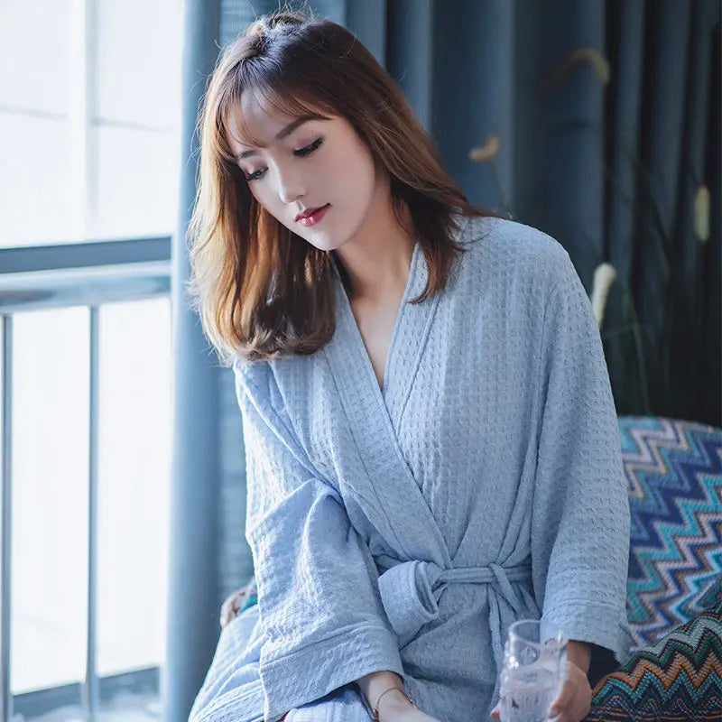 Night Wears Nightgowns Female Kimono Sleepwear Casual Peignoir Femme New Spring Autumn Bathrobe Women Loose Waffle Morning Robe