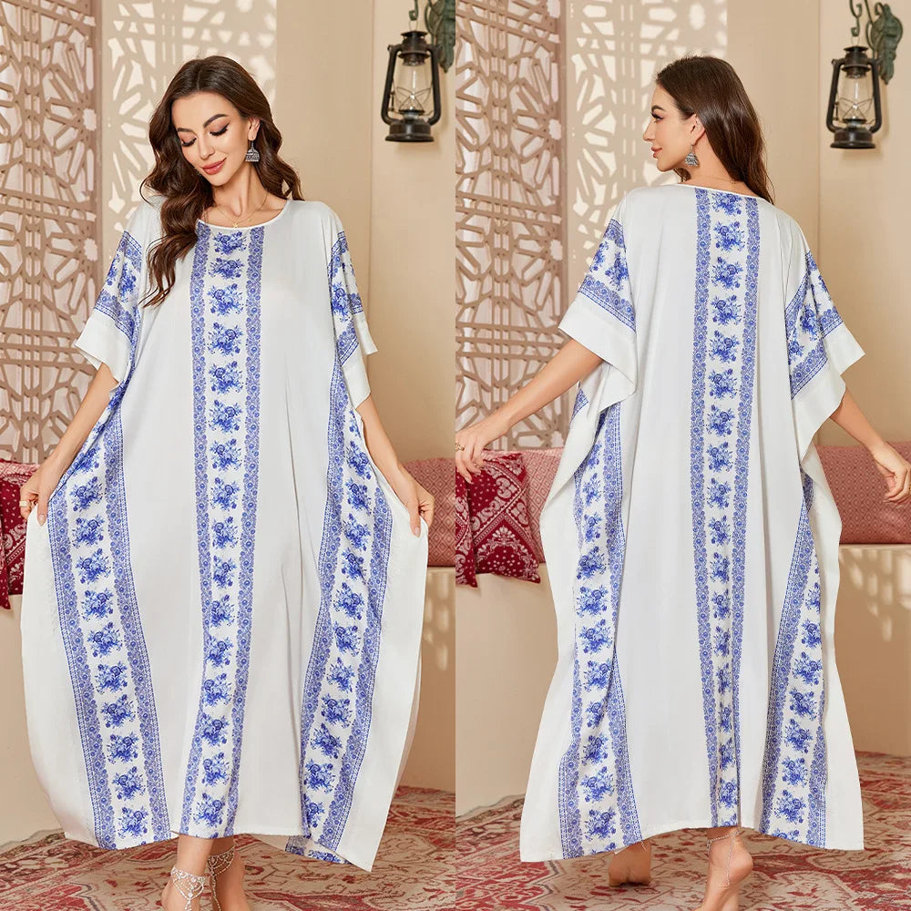 Nightgown Half Sleeve Bathrobe Homewear Women Loose Sleepwear Satin Nightwear Print Flower Loungewear Sleepshirt