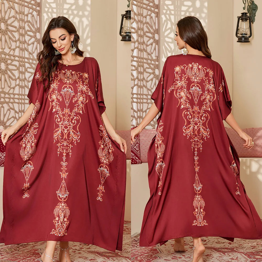 Nightgown Half Sleeve Bathrobe Homewear Women Loose Sleepwear Satin Nightwear Print Flower Loungewear Sleepshirt