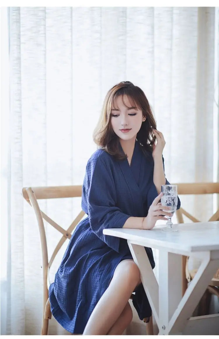 Night Wears Nightgowns Female Kimono Sleepwear Casual Peignoir Femme New Spring Autumn Bathrobe Women Loose Waffle Morning Robe