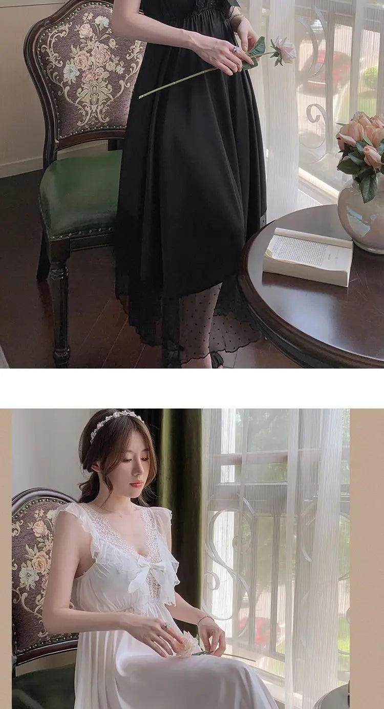 Nightgowns Women Sexy Nightwear Solid Ladies Summer Fashion Breathable Korean Style Sleepwear Basic V-neck Chic Loose Lace Cozy