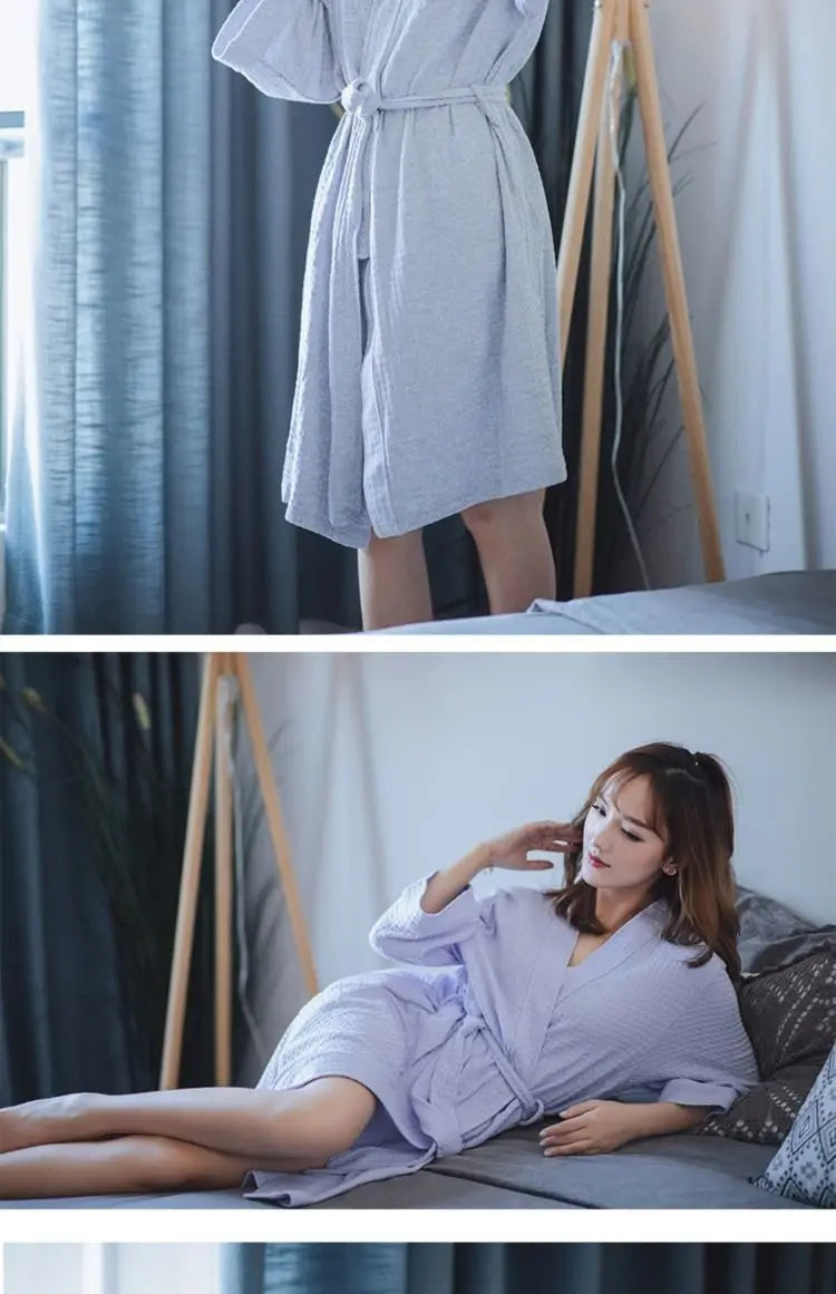 Night Wears Nightgowns Female Kimono Sleepwear Casual Peignoir Femme New Spring Autumn Bathrobe Women Loose Waffle Morning Robe