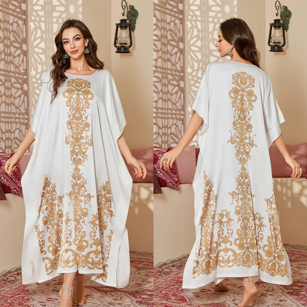 Nightgown Half Sleeve Bathrobe Homewear Women Loose Sleepwear Satin Nightwear Print Flower Loungewear Sleepshirt