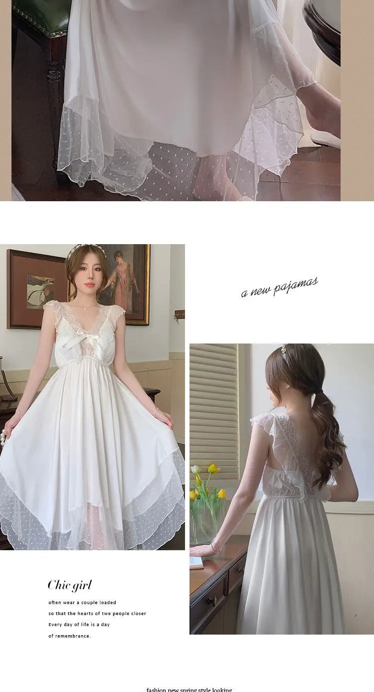 Nightgowns Women Sexy Nightwear Solid Ladies Summer Fashion Breathable Korean Style Sleepwear Basic V-neck Chic Loose Lace Cozy