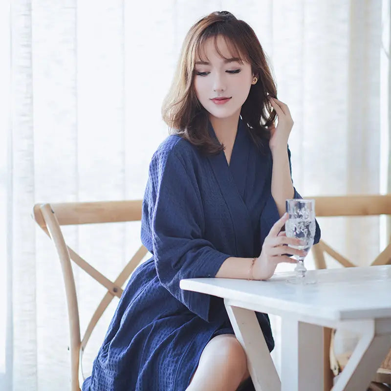 Night Wears Nightgowns Female Kimono Sleepwear Casual Peignoir Femme New Spring Autumn Bathrobe Women Loose Waffle Morning Robe