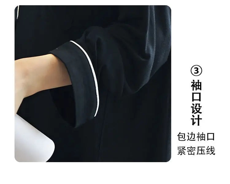 Black Nightgowns Women Autumn Sleepwear Loose Long Sleeve Ankle Length Simple Chic Female Home Cozy Ins Popular Preppy Students