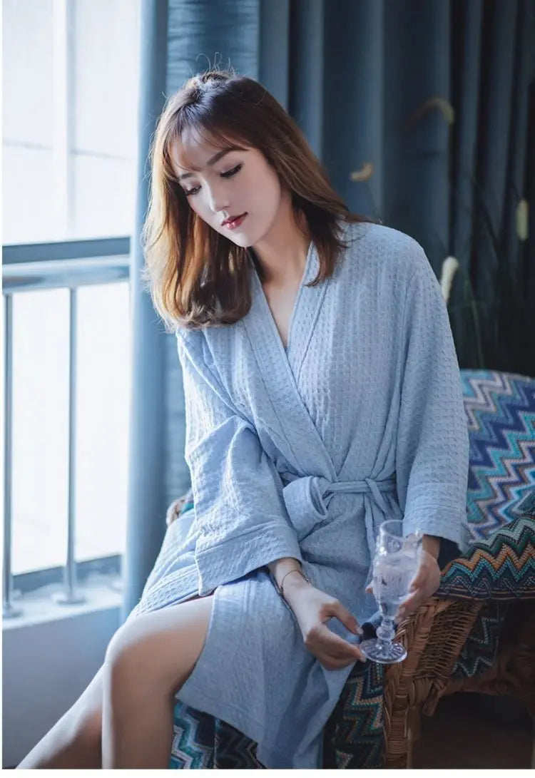 Night Wears Nightgowns Female Kimono Sleepwear Casual Peignoir Femme New Spring Autumn Bathrobe Women Loose Waffle Morning Robe