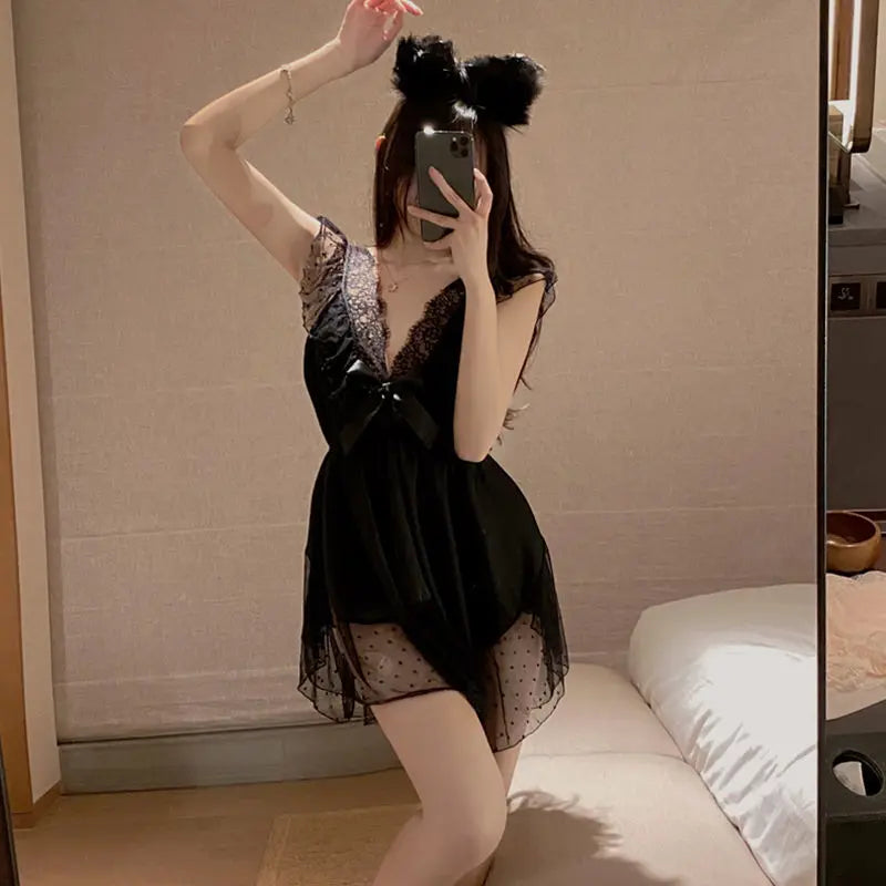 Nightgowns Women Sexy Nightwear Solid Ladies Summer Fashion Breathable Korean Style Sleepwear Basic V-neck Chic Loose Lace Cozy