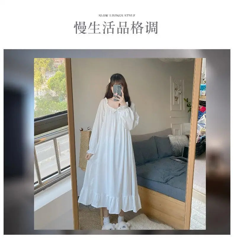 Nightgowns Women Lovely Pure Trendy Sleepwear Basic Ulzzang Baggy Maiden Princess Style Sweetie Autumn Homewear Female Popular