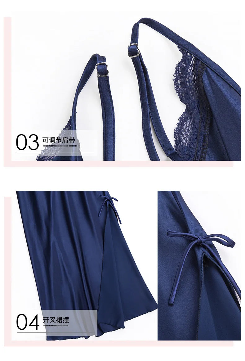 Nightgowns For Women Long Sleeveless Night Gowns Satin Silk Chemise Lingerie Slip Dress Sexy Nightwear Sleep Shirt for Ladies