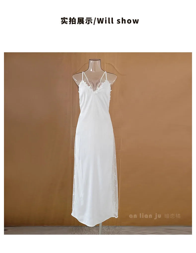 Night Gown For Women Nightie New Sexy Backless Long Nightdress Thin Silk Lace Summer Nightgowns Ladies Sleepwear Pajama Dress