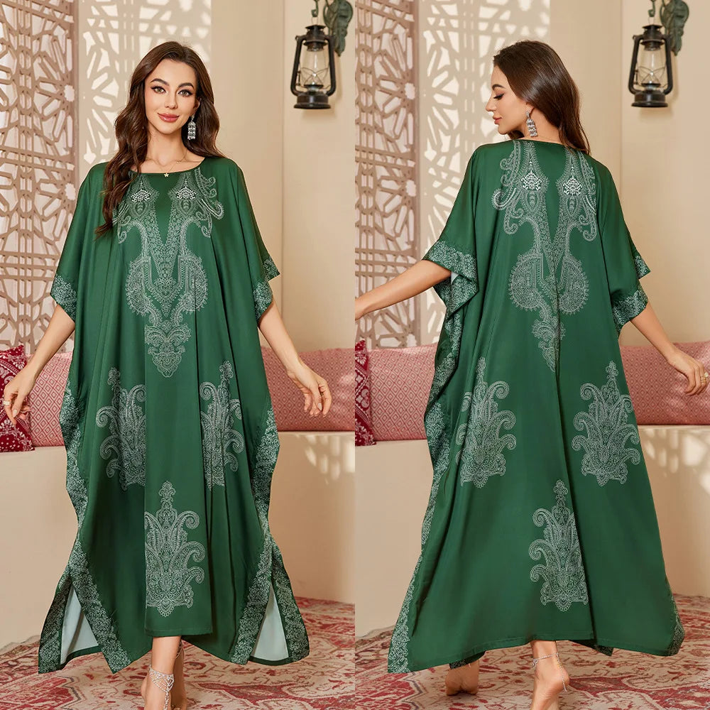 Nightgown Half Sleeve Bathrobe Homewear Women Loose Sleepwear Satin Nightwear Print Flower Loungewear Sleepshirt