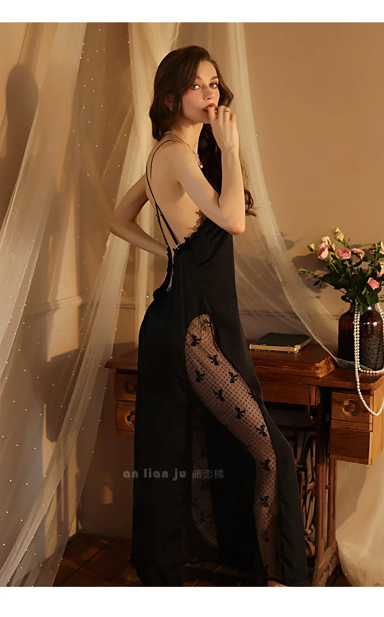 Night Gown For Women Nightie New Sexy Backless Long Nightdress Thin Silk Lace Summer Nightgowns Ladies Sleepwear Pajama Dress