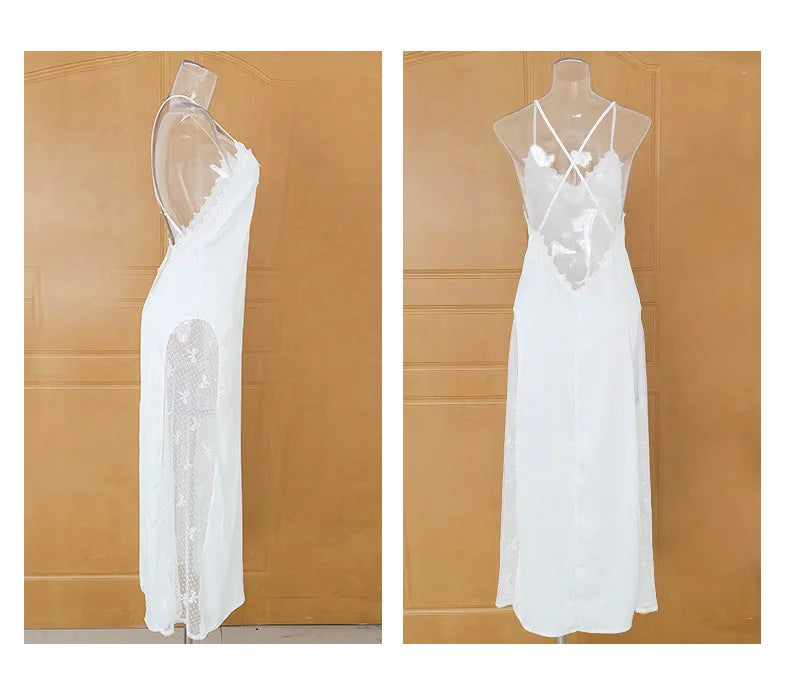 Night Gown For Women Nightie New Sexy Backless Long Nightdress Thin Silk Lace Summer Nightgowns Ladies Sleepwear Pajama Dress