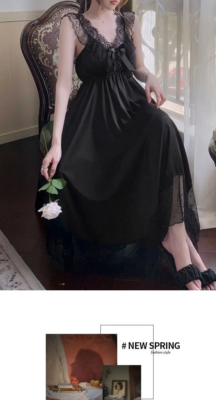 Nightgowns Women Sexy Nightwear Solid Ladies Summer Fashion Breathable Korean Style Sleepwear Basic V-neck Chic Loose Lace Cozy