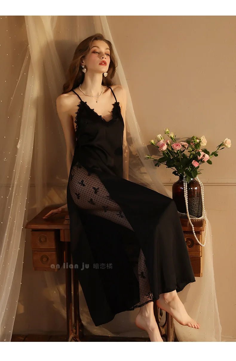 Night Gown For Women Nightie New Sexy Backless Long Nightdress Thin Silk Lace Summer Nightgowns Ladies Sleepwear Pajama Dress